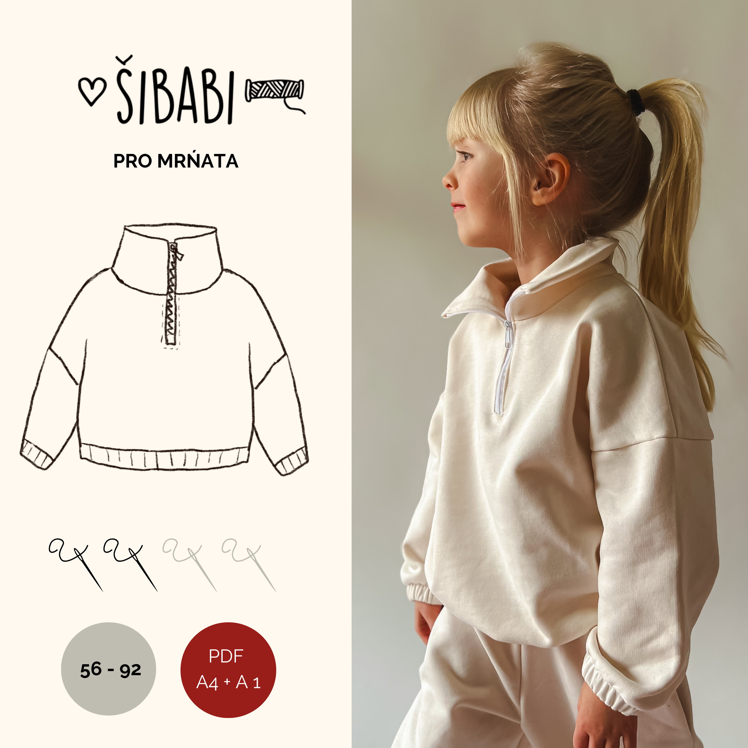 Dětská mikina se stojáčkem "Play" - 56 - 92 - PDF střih