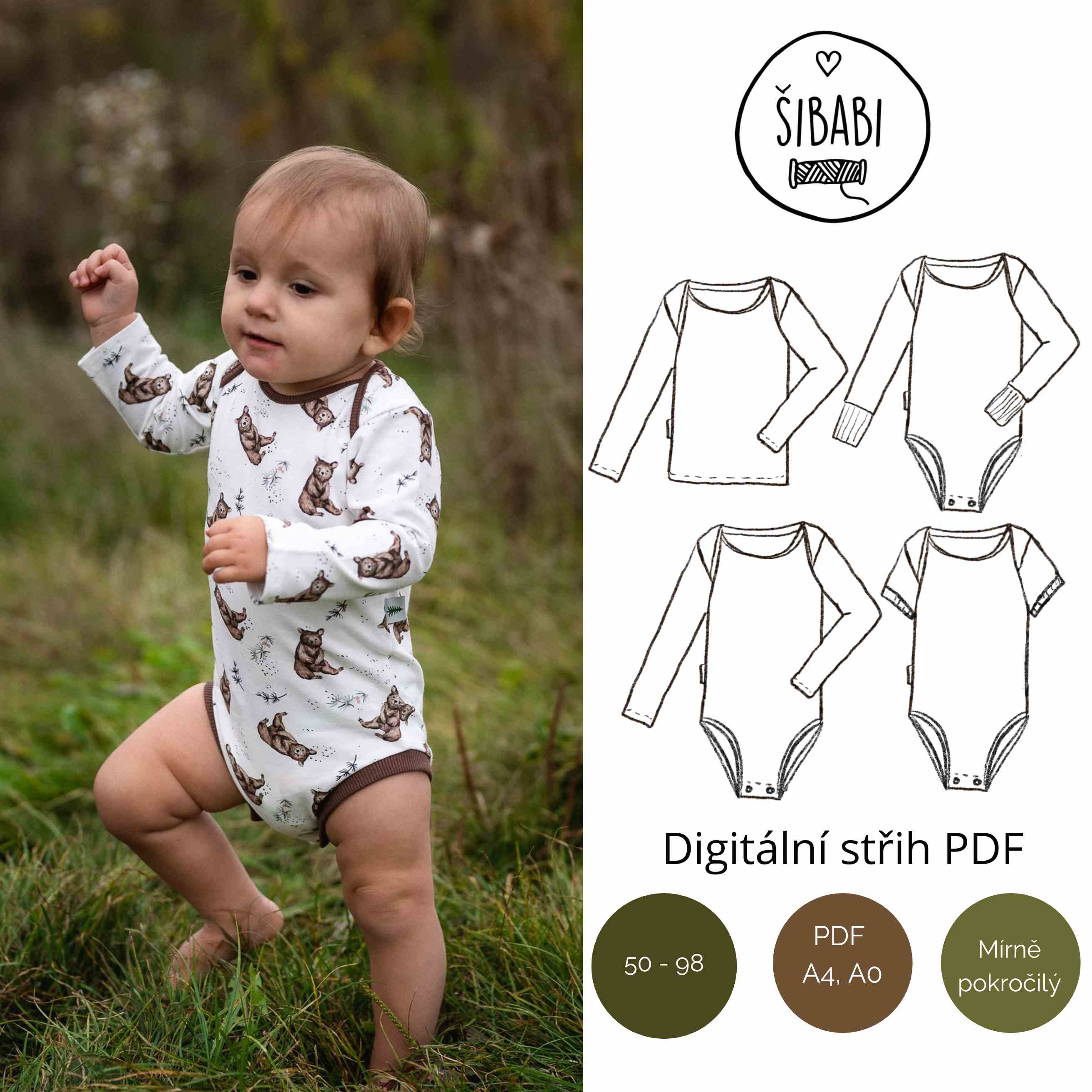 PDF střih na dětské body s obálkovým výstřihem "July" 50 - 98