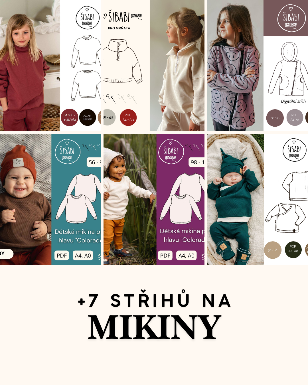 Šicí balík plný střihů - 70 střihů - 0 - 15 let - PDF střihy, mikiny, legíny, bundy, doplňky...