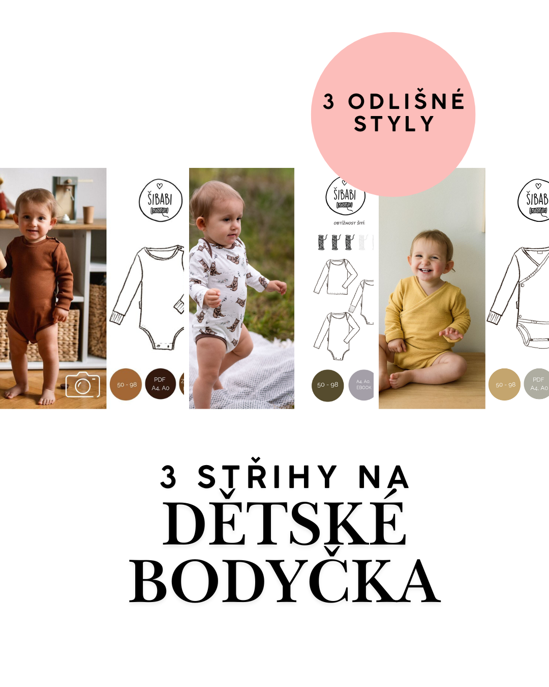 Šicí balík plný střihů - 70 střihů - 0 - 15 let - PDF střihy, mikiny, legíny, bundy, doplňky...