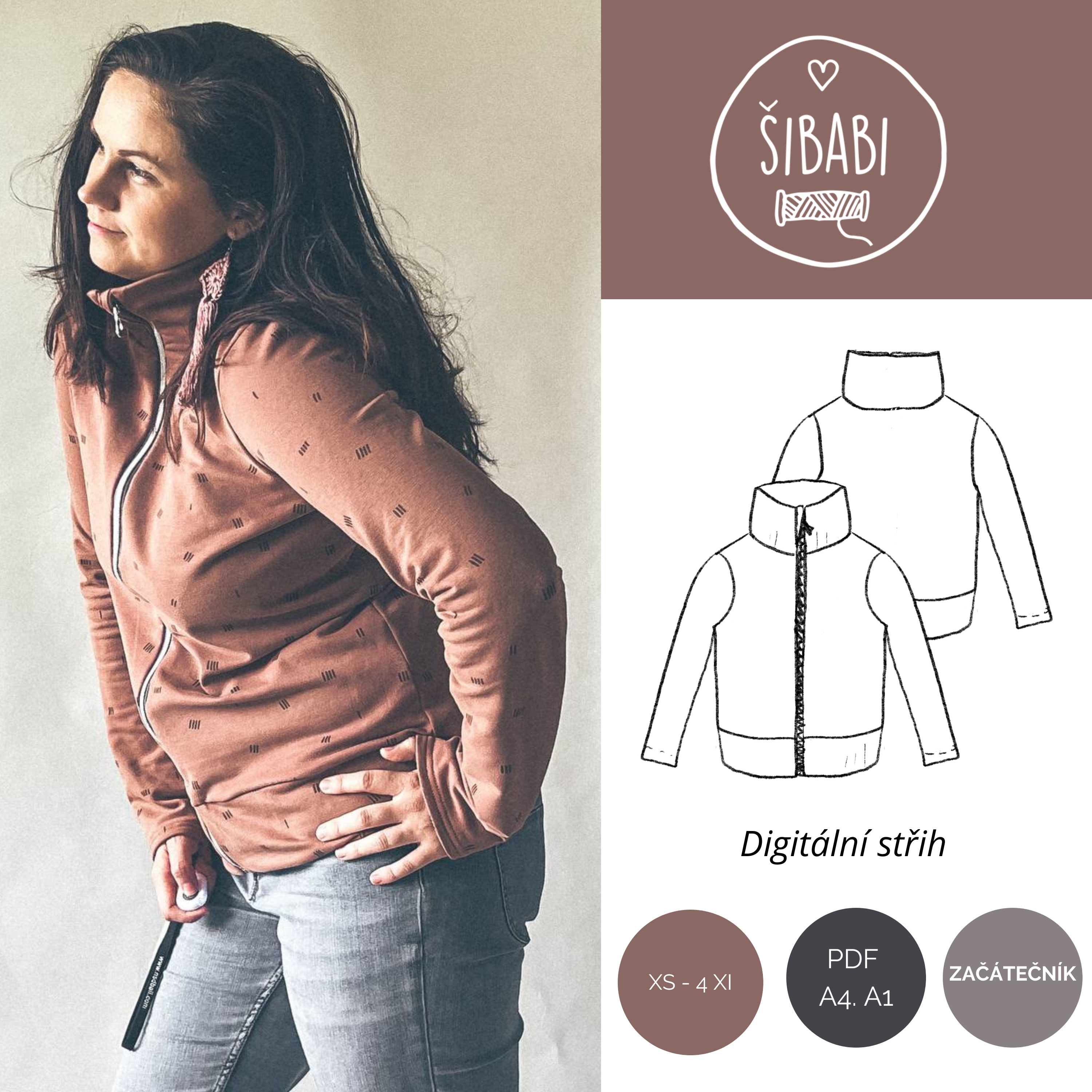 Dámská mikina na zip pro začátečnice "BIG ROCK" XS - 4XL - PDF střih