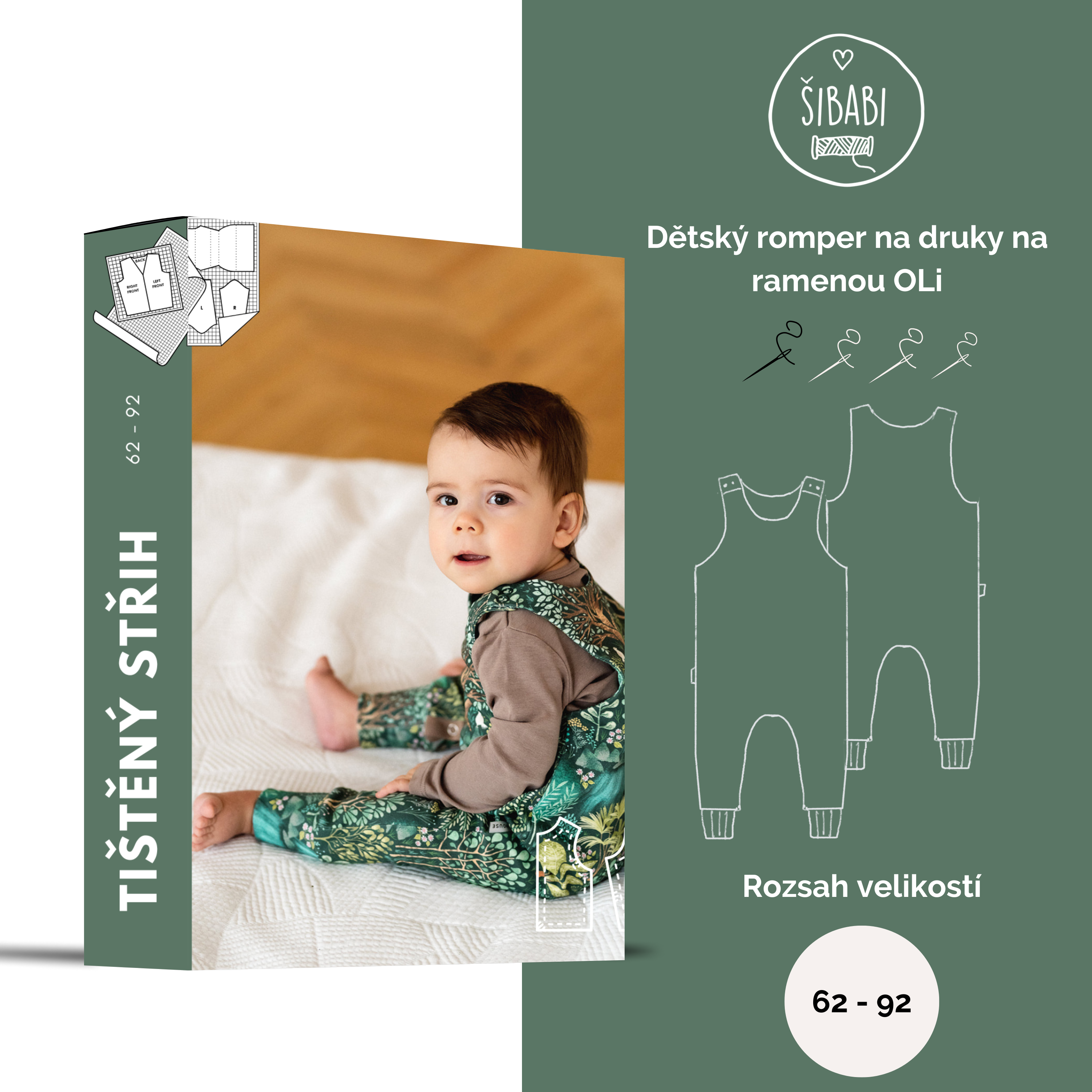 Papírový střih na dětský romper "Olli" - 62 - 92