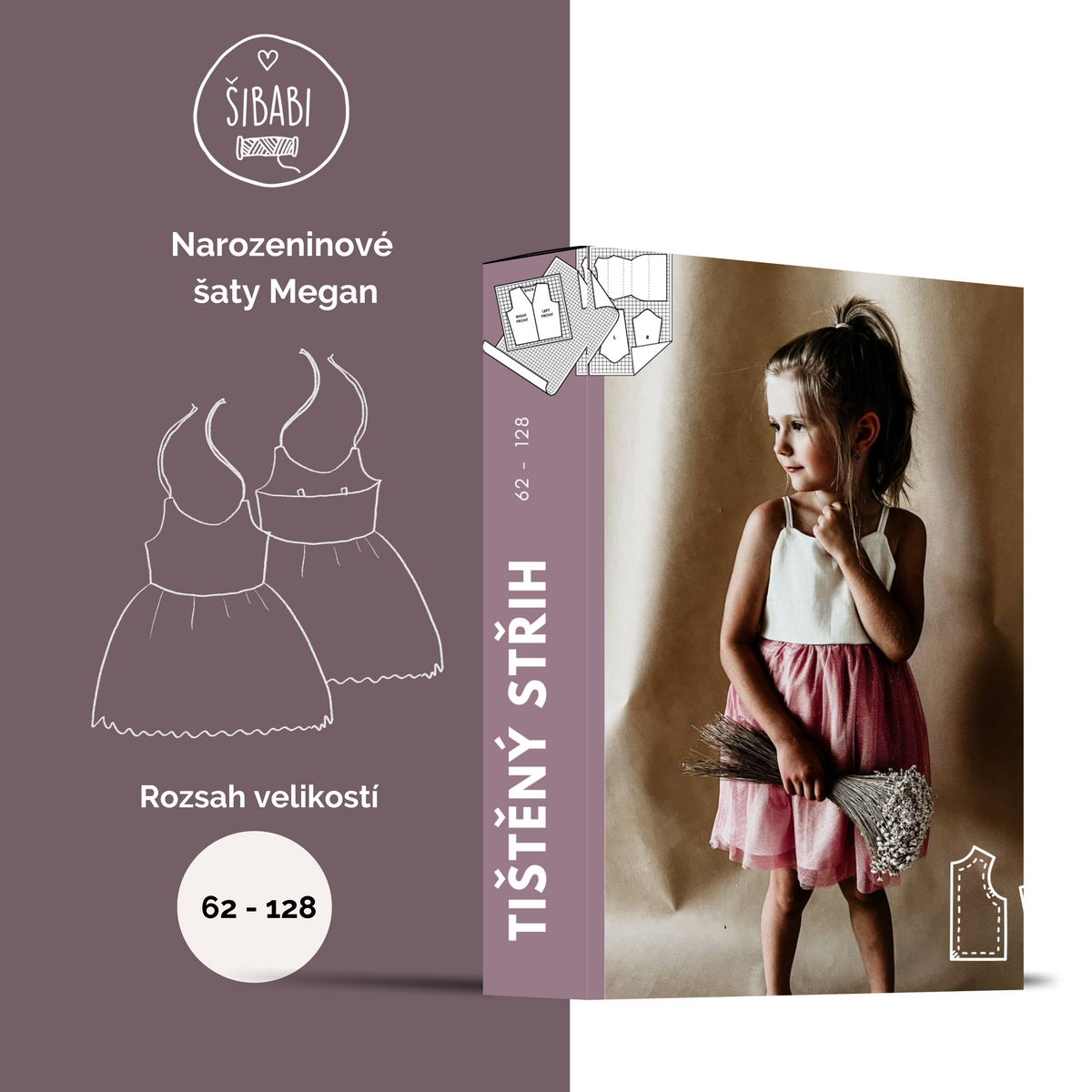 Papírový střih na narozeninové šaty "Megan" 62 - 128