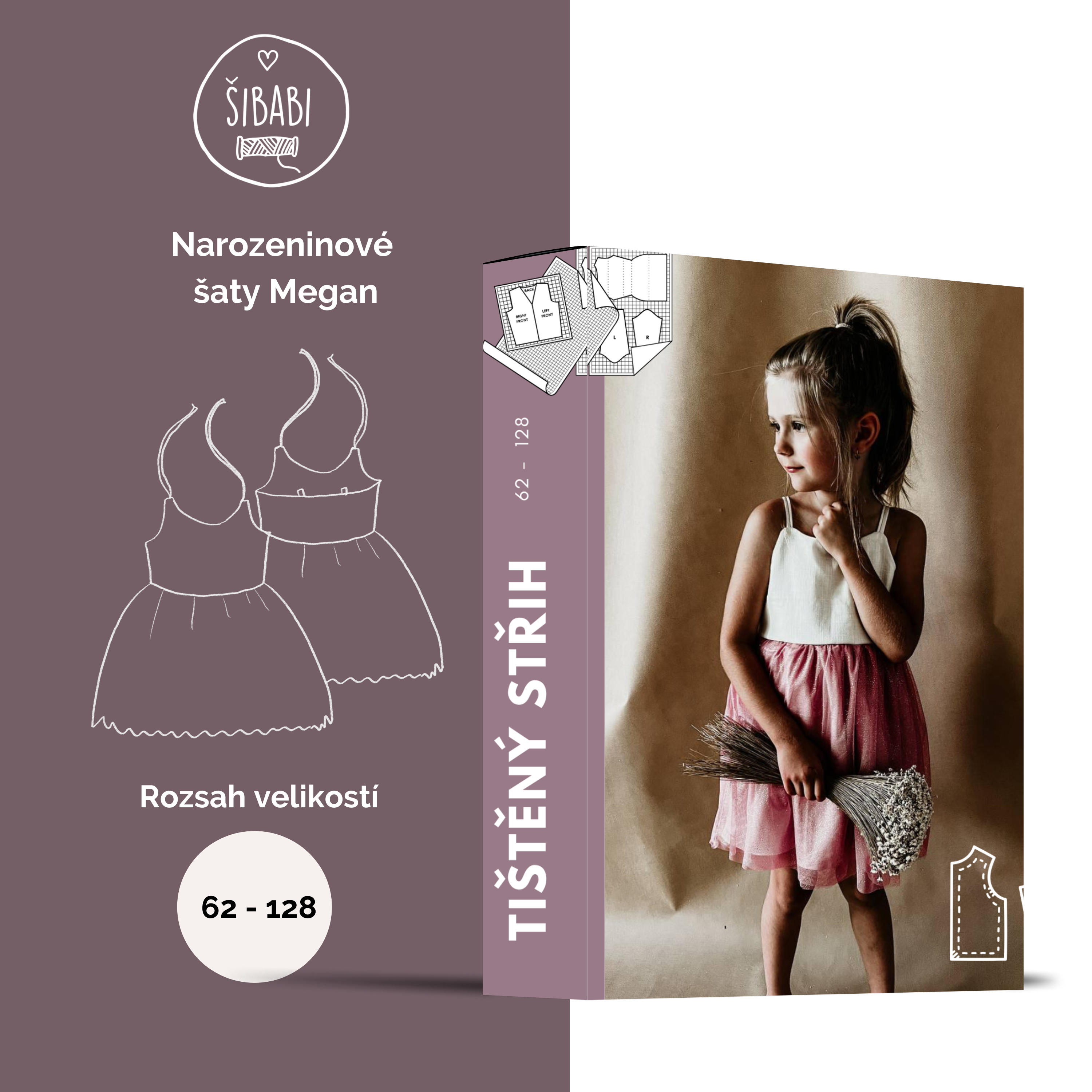 Papírový střih na narozeninové šaty "Megan" 62 - 128