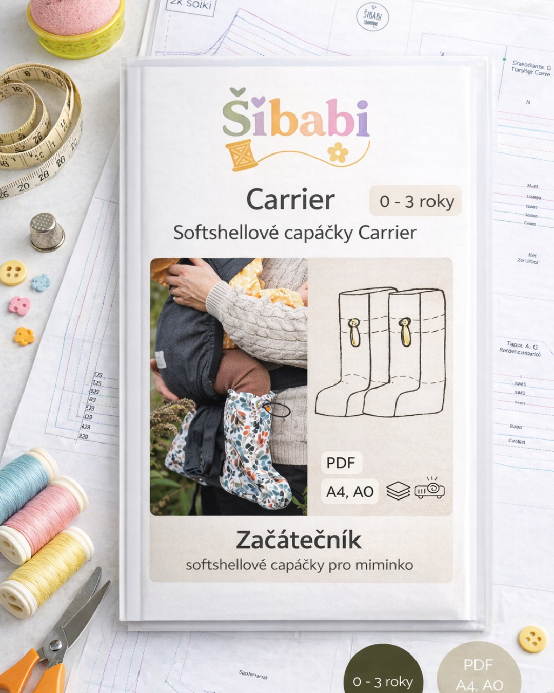 Papírový střih na softshellové capáčky do nosítka "Carrier"