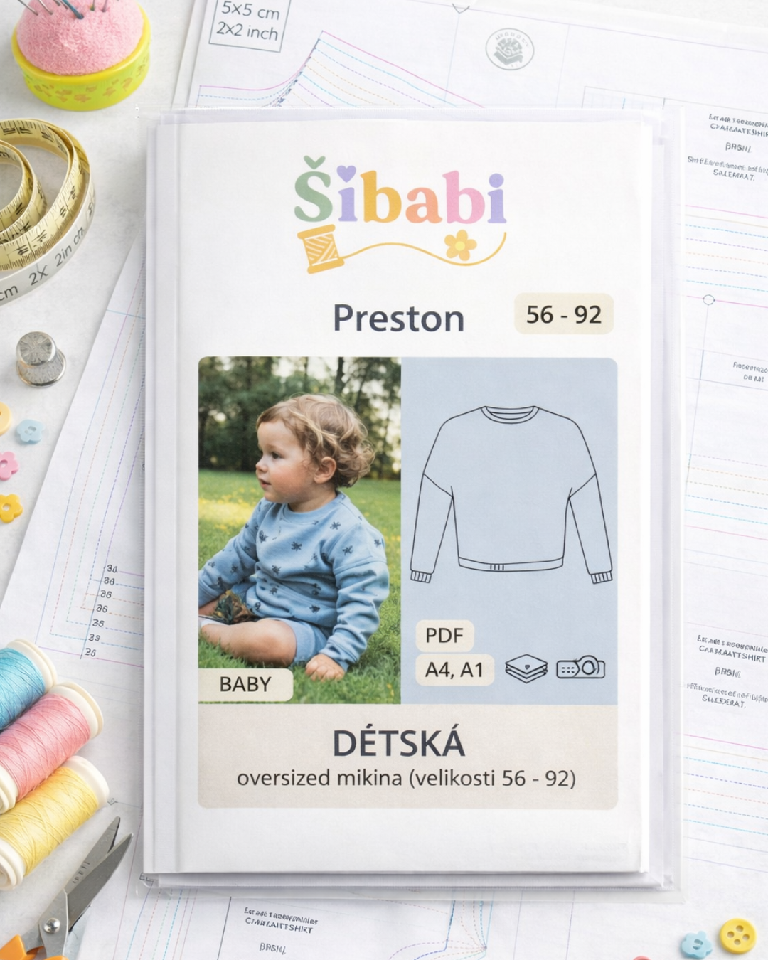 Papírový střih na dětskou oversized mikinu "Preston"