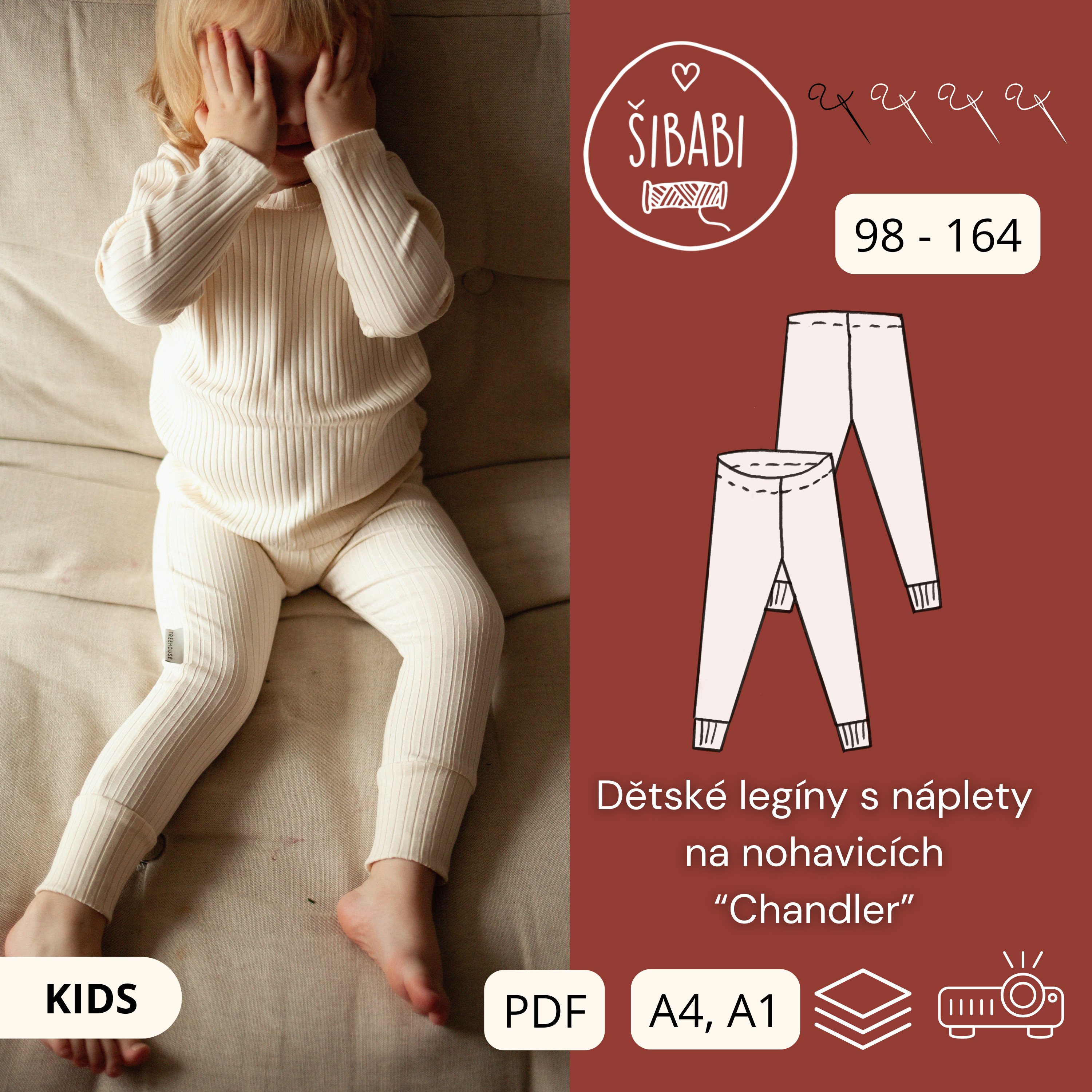 PDF střih na dětské legíny s nápletem na nohavicích "Chandler", 98 - 164