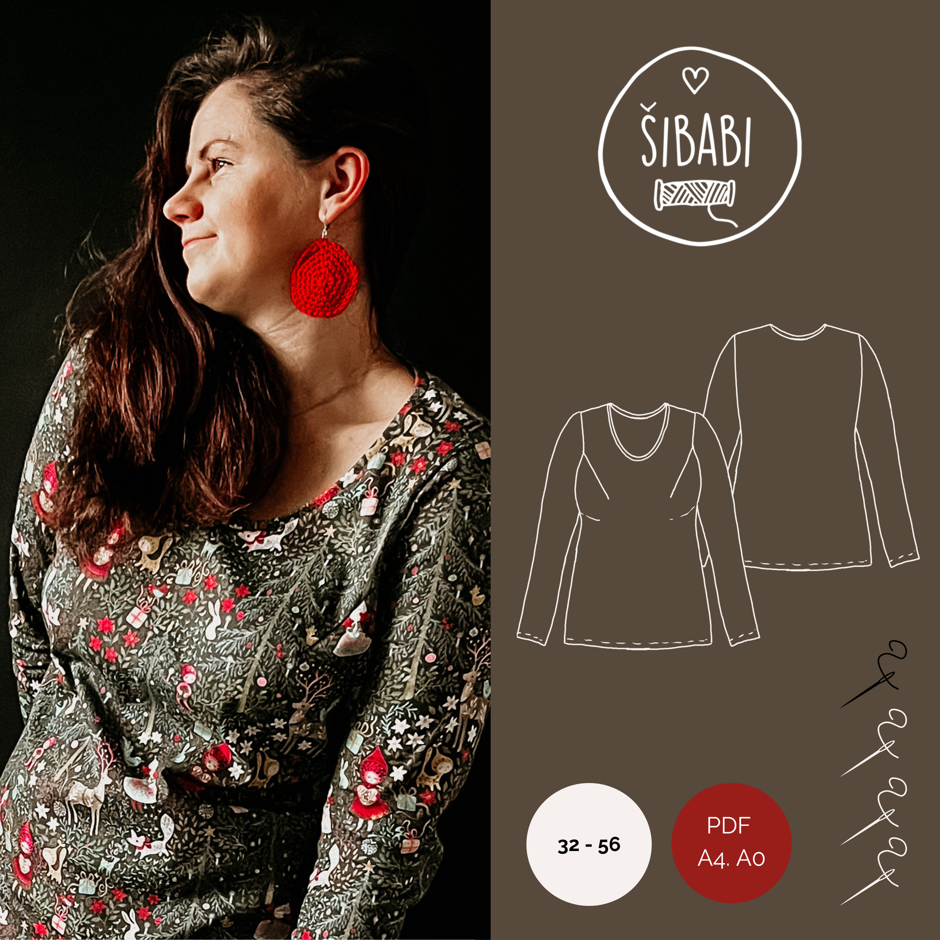 Dámské tričko s dlouhým rukávem "LARRY" XS 4XL - PDF střih