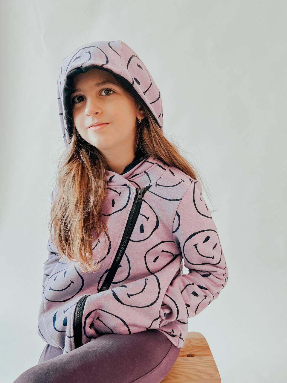 Střih na dětskou mikinu s kapucí a šikmým zipem Smile vel. 62-164