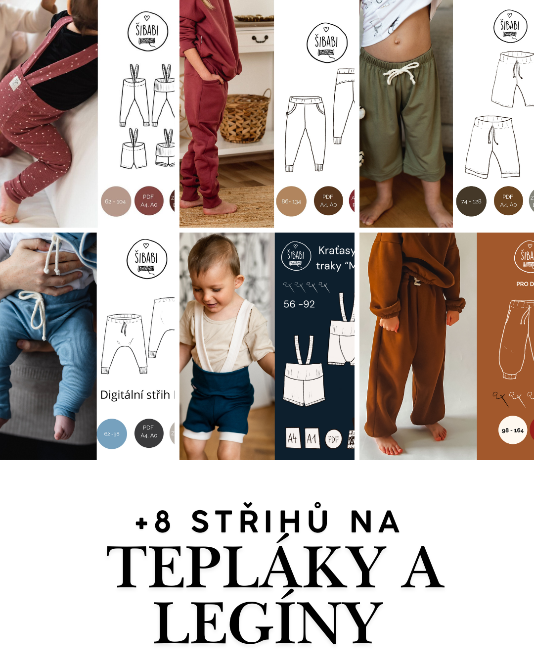 Šicí balík plný střihů - 70 střihů - 0 - 15 let - PDF střihy, mikiny, legíny, bundy, doplňky...