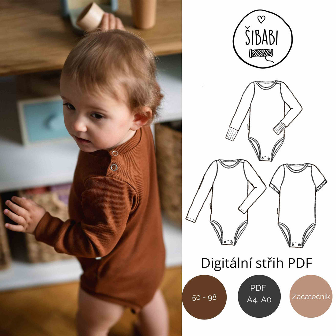 Střih na dětské body se zapínáním na rameni - PDF střih Šibabi