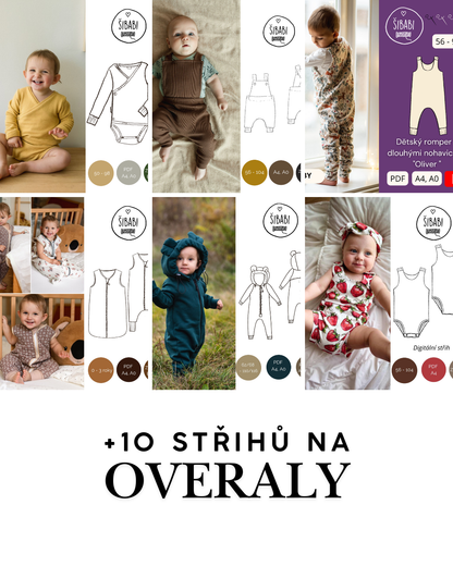 Šicí balík plný střihů - 70 střihů - 0 - 15 let - PDF střihy, mikiny, legíny, bundy, doplňky...