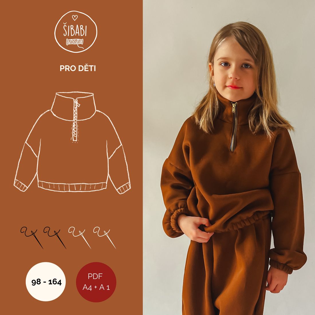 Dětská mikina se stojáčkem "Play" - 98 - 164 - PDF střih