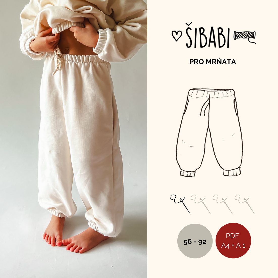 PDF střih na dětské oversized tepláky s kapsami "Play" 56 - 92