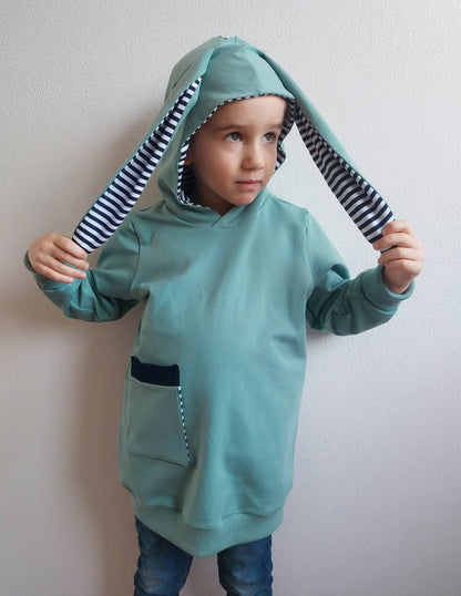 Střih na dětskou mikinu s oušky pro začátečníky "Aspen" - elektronický střih PDF