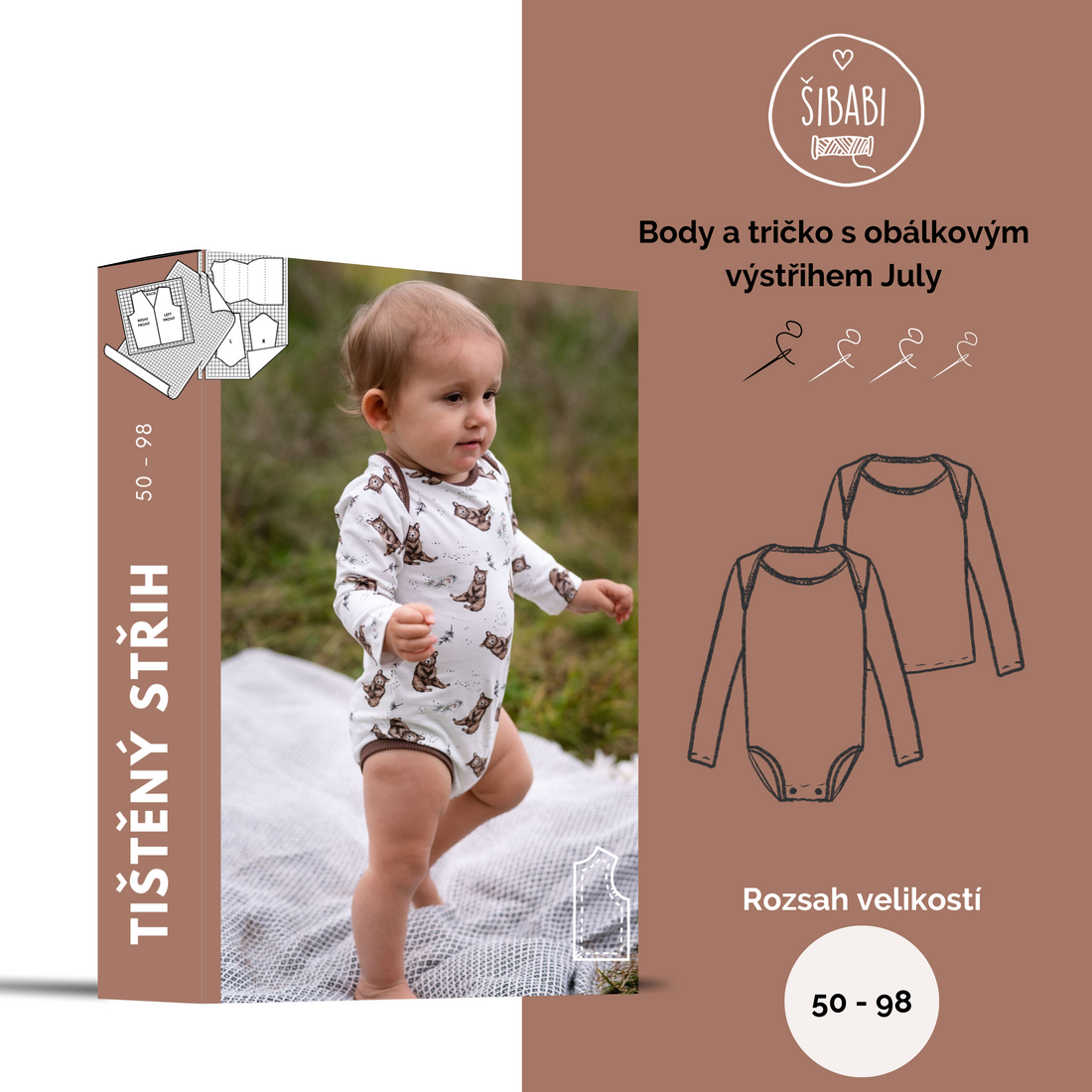 Papírový střih na dětské body s obálkovým výstřihem "July" 50 - 98