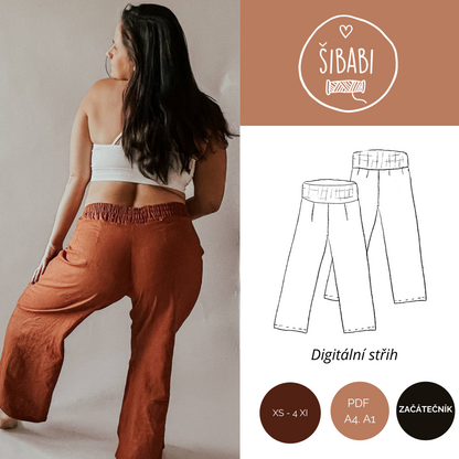 Dámské široké plátěné kalhoty "MARGARET" - PDF střih