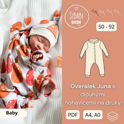 PDF střih na overal pro miminko s dlouhými rukávy a nohavicemi "Juna Baby" - 50 -92