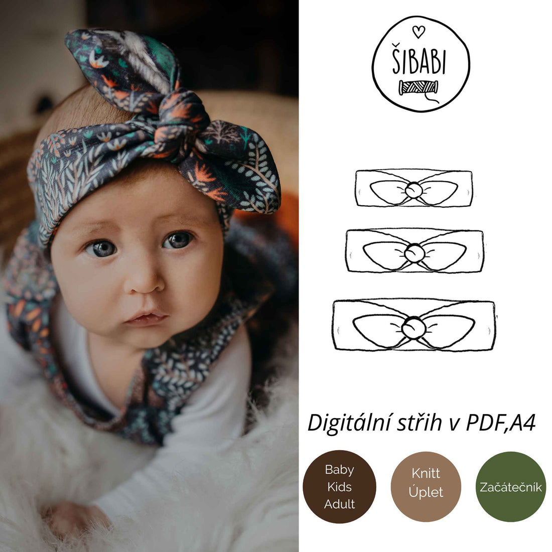 Střih na dětskou čelenku Megg pro začátečníky - PDF střih s fotonávodem