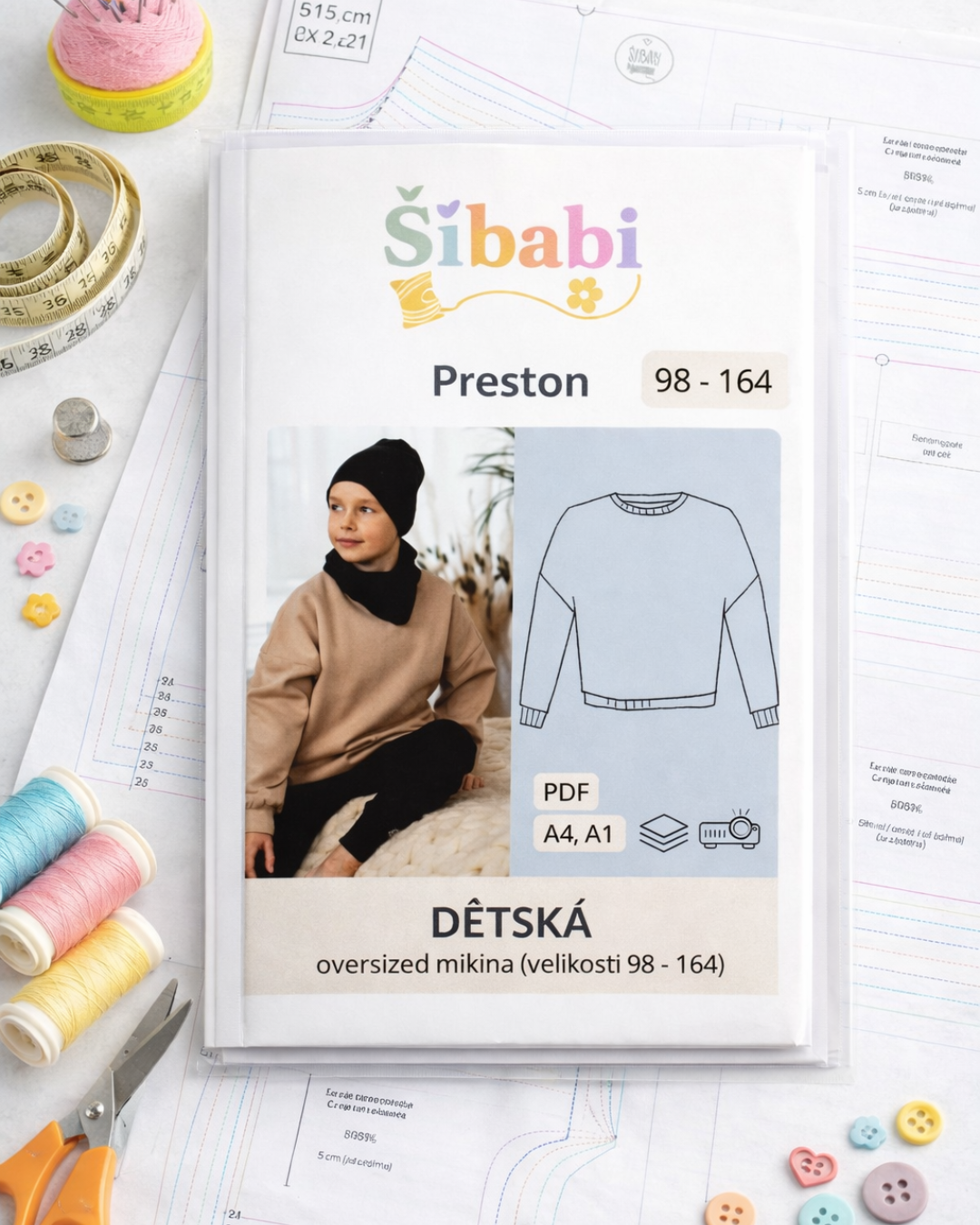 Papírový střih na dětskou oversized mikinu "Preston"