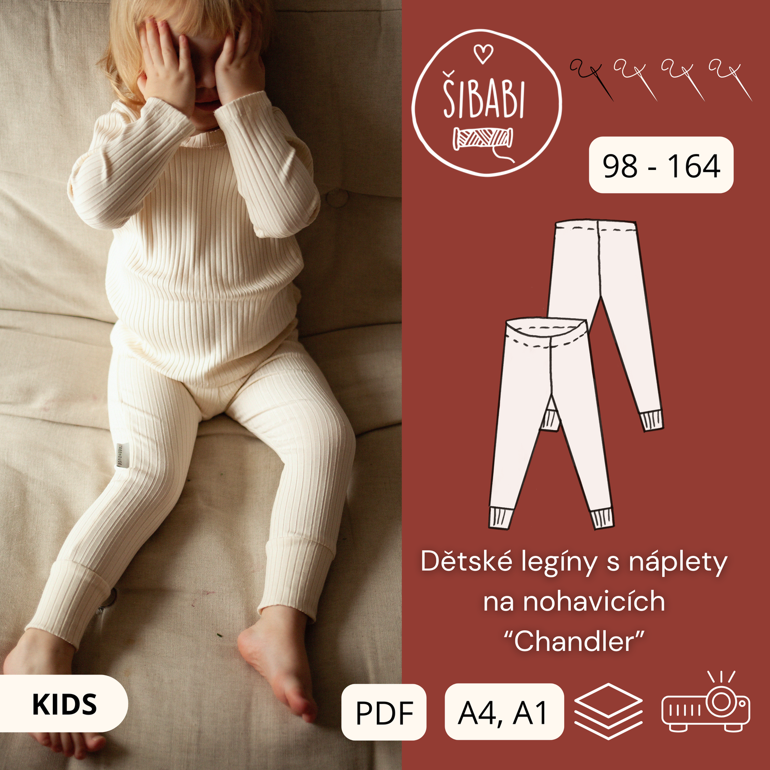 PDF střih na dětské legíny s nápletem na nohavicích "Chandler", 98 - 164