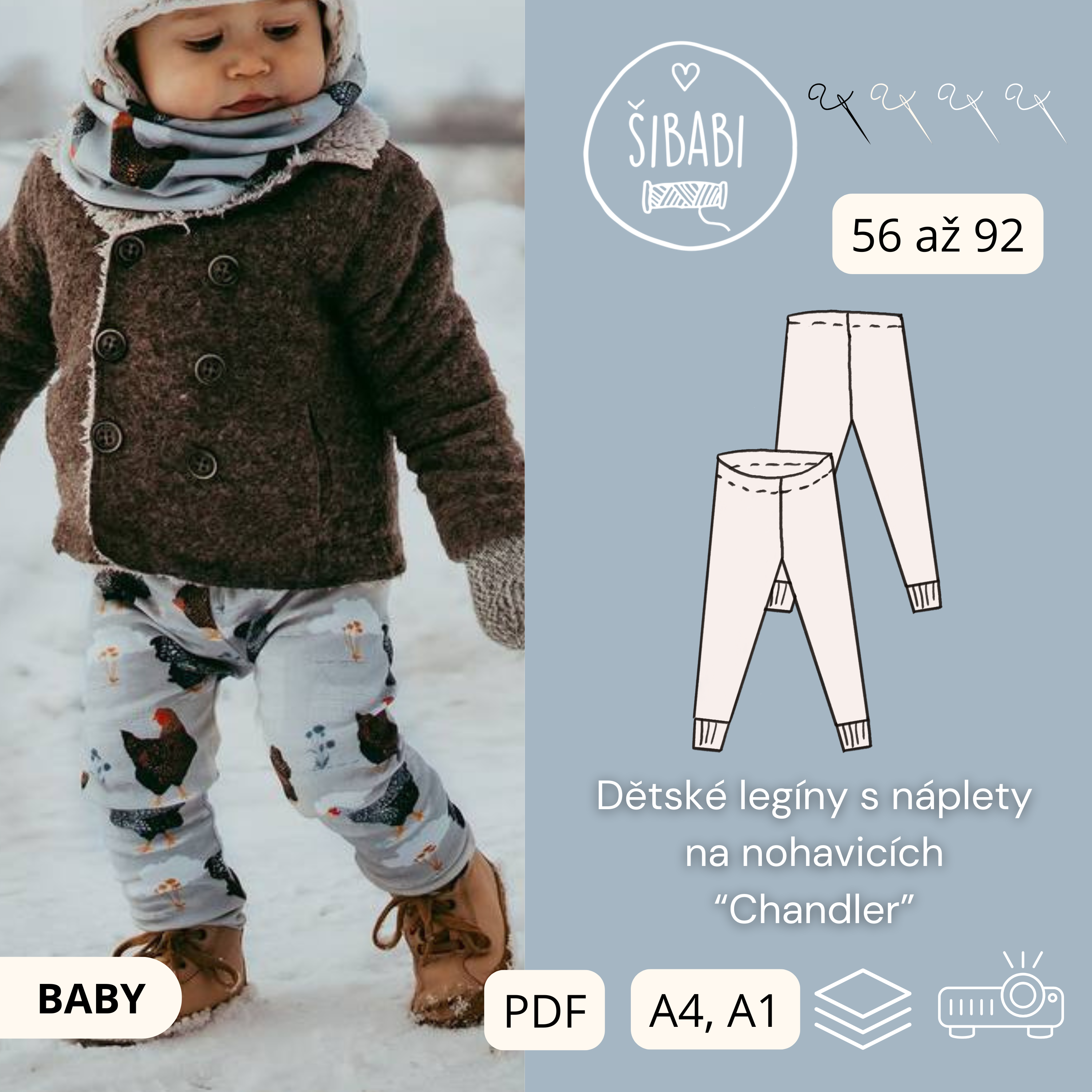 PDF střih na dětské legíny s nápletem na nohavicích "Chandler", 56-92